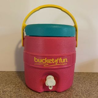 Vintage Bucket Of Fun Water Cooler By Igloo Teal Pink Blue 80s 1 Gallon 1989