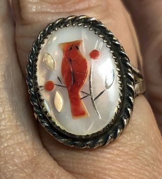 Vintage Sterling Mother Of Pearl Cardinal Ring