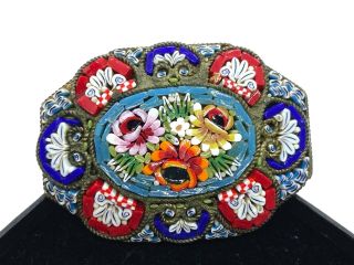 Stunning Large Vintage Italian Micromosaic Domed Floral Brooch