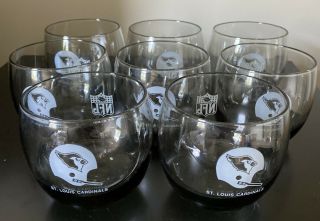 Vintage St Louis Cardinals Football Nfl Smoked Glass Barware Glasses Set Of 8