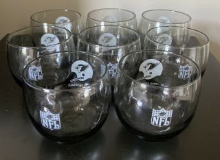 Vintage St Louis Cardinals Football NFL Smoked Glass Barware Glasses Set Of 8 3
