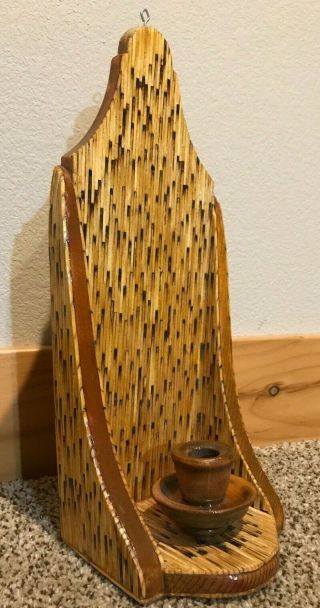 Vintage Rustic Burned Matchstick Candleholder Tramp Prison Folk Art