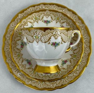 Gold Gilt Vintage Trio Finest Tuscan China Cup & Saucer C1947 White China D2338