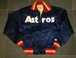 Rare Vintage Starter Satin Dugout Jacket 1980s Houston Astros Mlb Lg Rainbow