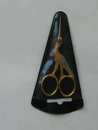 3.  5 " Vtg Stork Embroidery Scissors By Wasa Solingen Germany With Slip Case