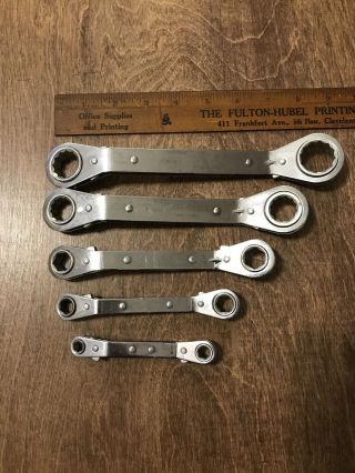 Vintage Craftsman Offset 5 - Piece Sa Ratcheting Wrench Set Usa: 1/4 " - 7/8 "