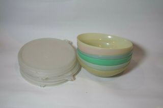 Set Of 6 Vintage Tupperware Pastel Stackable Cereal Bowls W/ Lids 155
