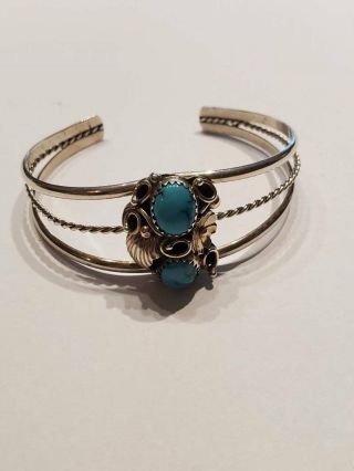 Vintage Navajo Sterling Turquoise Cuff Bracelet Signed
