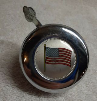 Vintage Reich Bicycle Bell,  All Steel,  With Usa Flag,  Made In Germany