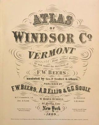 ATLAS OF WINDSOR COUNTY VERMONT F W Beers,  Town Plans Maps History Woodstock VT 2