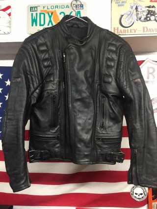 Mens Vintage Akito Black Leather Motorcycle Jacket Size 40 Eu 50 Harley Chop