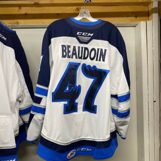 Manitoba Moose 2018 - 19 Ahl Game Worn Set 2 White Jersey Beaudoin 47