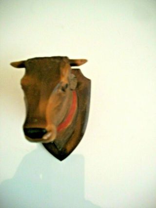 Vintage Hand Carved Wooden Cow Head Wall Hanging Decor Sculpture
