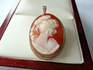 Vintage 800 Sterling Silver Lady Shell Cameo Brooch/pendant