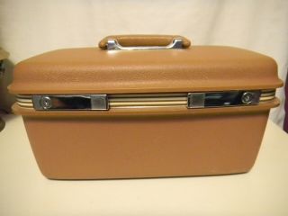Vtg Samsonite Hardshell Train Case Make - Up Bag Luggage W/ Key,  Tray,  & Mirror