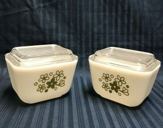 2 Vintage Pyrex Green Crazy Daisy 1 1/2 Cup Refrigerator Dishes 501 - B With Lids 3