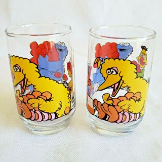 2 Qty Vtg Sesame Street Glass Small Cup Jim Henson Muppets Inc.  Big Bird Cookie