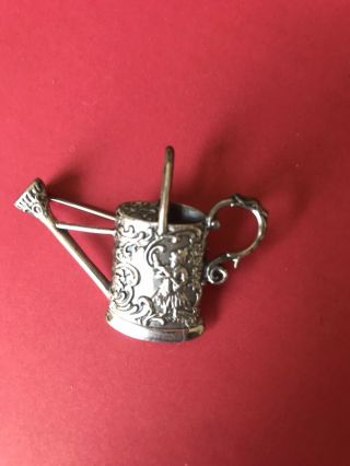 Vintage Solid Silver Watering Can Brooch/pin Marked Silver Embellished Design