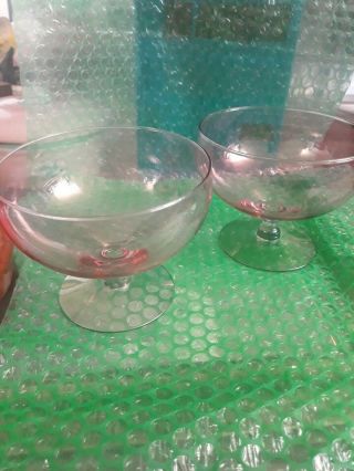 2 - Vintage Tiffin Watermelon Pink And Green/blue Champagne/sorbet Glasses