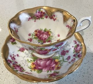 Vintage Royal Albert Teacup & Saucer,  Unnamed Floral Bouquet,  Lavish Gold Detail