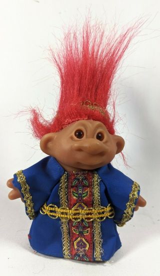 Vintage King Azul Red Hair Totally Troll Doll Tt 2001 Royal Blue Gold Gown Rare