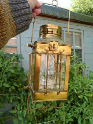 Vintage Brass & Glass Hanging Ships Style Lantern & Burner
