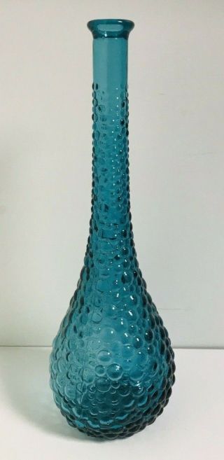 Vintage Retro Italian Turquoise Blue Glass Genie Bottle.  39cm Tall