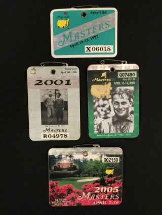Masters Golf Badges Tickets Tiger Woods Winner 4 Set 1997 2001,  02,  05