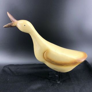 Vintage Wooden Carved Duck Metal Feet Standing Folk Art Decor Bird Standing
