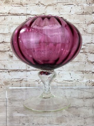 Vintage Mid Century Giant Optic Cranberry Brandy Snifter Studio Art Glass Empoli