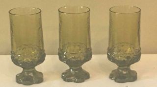 Vintage Tiffin Franciscan Madeira Olive Green Glass Goblets 10 Oz.  Set Of 3