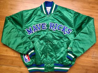 Vintage Mens Starter Dallas Mavericks Spellout Satin Jacket Size Xl - Green