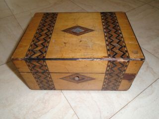 Antique Inlaid Wooden Writing Box Desk Top Vintage Storage Box Wood Sewing Box