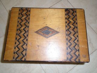 ANTIQUE INLAID WOODEN WRITING BOX DESK TOP VINTAGE STORAGE BOX WOOD SEWING BOX 2