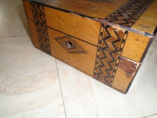 ANTIQUE INLAID WOODEN WRITING BOX DESK TOP VINTAGE STORAGE BOX WOOD SEWING BOX 3