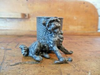 Vtg Rare James W.  Tufts Silverplate Dog With Bone Toothpick Match Holder