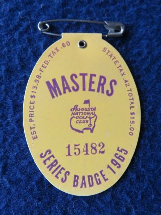 Vintage 1965 Augusta National Masters Golf Tournament Badge Won By Jack Nicklaus