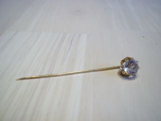 Antique 14k Solid Gold Stick Pin 7mm White Sparkly Stone