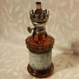 Amber Glass Bottle Bottom Font Vintage Antique Oil Lamp.