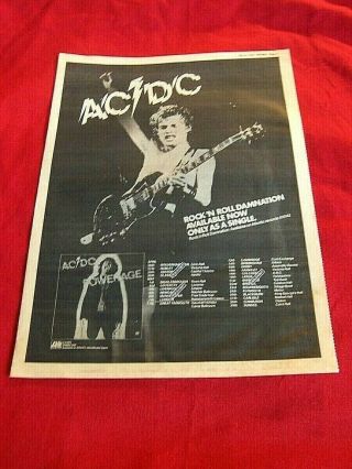 Rare Ac/dc 1978 Vintage Music Press Poster Advert Powerage Uk Tour Dates