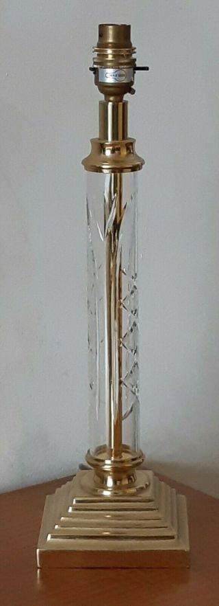 Vintage Cut Glass & Brass Column Table Lamp