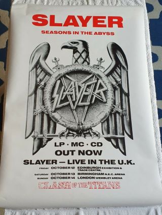 Vintage 1990 Slayer " Seasons In The Abyss " - Clash Of Titans Poster - 89 X 59