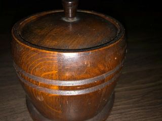 Collectable Vintage Treen Oak Lidded Tobacco Jar Ceramic Lined.  Made In England