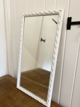 Vintage Shabby Chic White Wood Frame Mirror 67x 35cm
