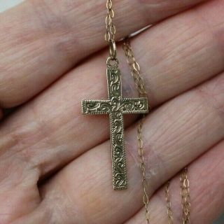 Vintage 9ct Gold Cross Pendant With 16 " Fine Gold Chain Necklace.  1.  11 Grams.