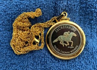 Secretariat Silver.  999 Fine Silver Coin In Gold Medallion 1973 Kentucky Derby