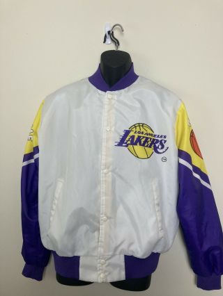 Vintage Los Angeles Lakers Chalk Line Jacket Large Purple Snap Bomber 90s La