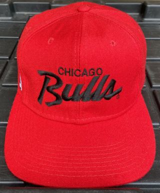 Euc Vintage 90s Chicago Bulls Sports Specialties Script Snapback Hat 100 Wool