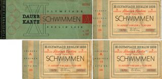 Olympic Games Berlin 1936.  Ticket Season Pass Swimming
