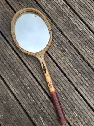 Vintage Spalding Wooden Tennis Racket Made Into Wall Mirror & Coat Hook